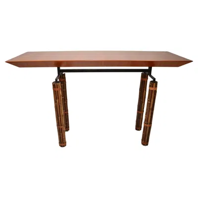 Pre-owned Mcguire Console Table Richard Hannum Huxley Collection Faux Bamboo Cherry Wood In Brown