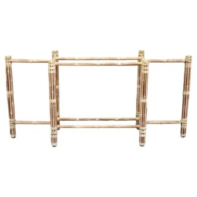 Pre-owned Mcguire Console Table With Six Legs In Light Bamboo With Stone Top, 2 Available In Sand