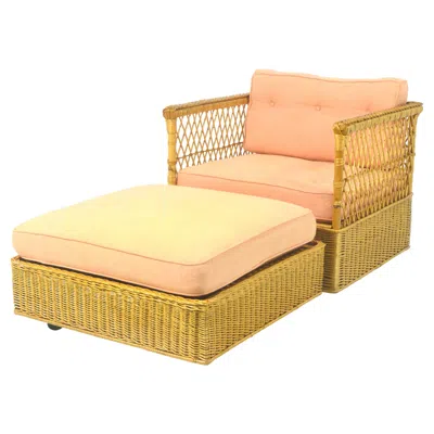 Pre-owned Mcguire Davis Allen Square Chair And Ottoman By  In Orange