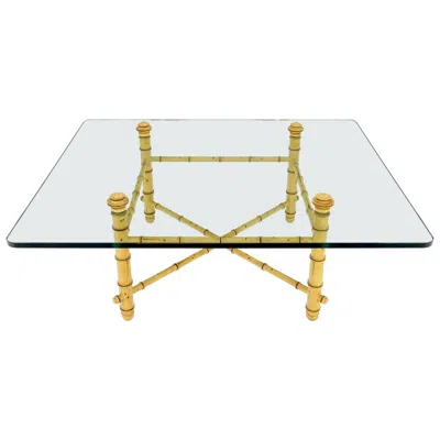 Pre-owned Mcguire Faux Bamboo Glass Wide Rectangle Coffee Table Hollywood Regency Mid Century In Brown