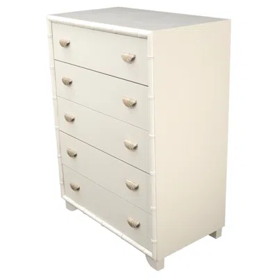 Pre-owned Mcguire Faux Bamboo Off White Lacquer Scallop Shape Art Deco Pulls High Chest Dresser.