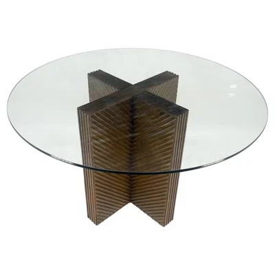 Pre-owned Mcguire Faux Bamboo Reed Cross X Shape Pedestal Base Glass Top Round Dining Table Mint! In Brown