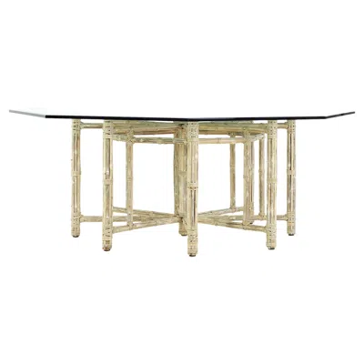 Pre-owned Mcguire For Baker Furniture Mid Century Bamboo And Glass Hexagonal Dining Table In Beige