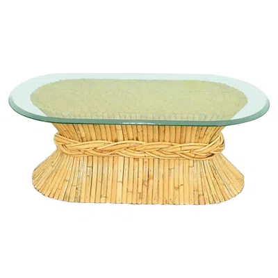 Pre-owned Mcguire Hollywood Regency Bamboo Pedestal Coffee Table, Circa 1970s In Sand