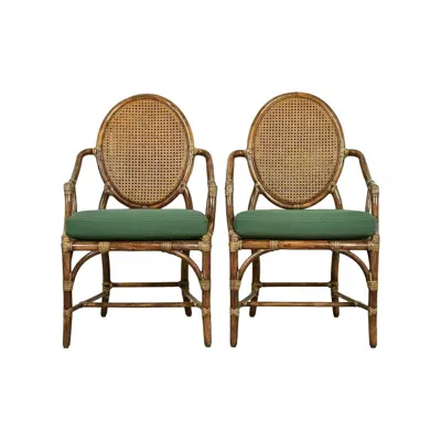 Pre-owned Mcguire Hollywood Regency Organic Modern Bamboo And Cane Armchairs, Pair In Brown