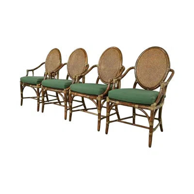 Pre-owned Mcguire Hollywood Regency Organic Modern Bamboo And Cane Armchairs, Set Of Four In Brown