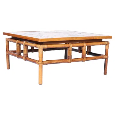 Pre-owned Mcguire Italian Faux Bamboo And Tile Top Coffee Table In Brown