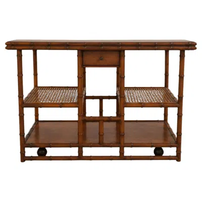 Pre-owned Mcguire Italian Faux Bamboo Wood Serving Table With Vienna Straw Shelves, 1970s In Brown