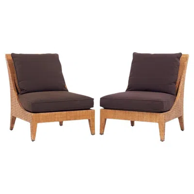 Pre-owned Mcguire Jacques Garcia For  Mid Century Woven Raffia Lounge Chairs - Pair In Brown