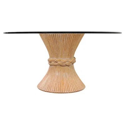 Pre-owned Mcguire Labeled Organic Modern Cerused Rattan Glass Dining Table In Brown