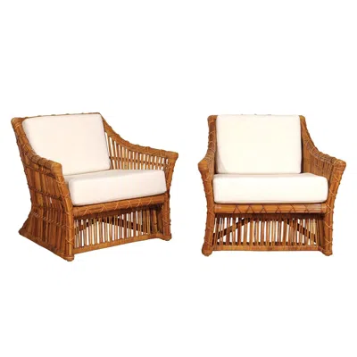 Pre-owned Mcguire Magnificent Pair Of Restored Vintage Rattan And Cane Loungers By  In Brown