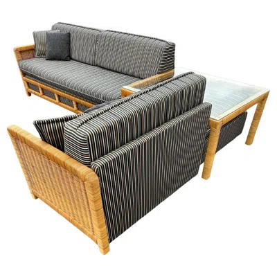 Pre-owned Mcguire Mcm 1960s Rattan Wicker Stripes Castors Sectional Sofa With Corner Table In Brown
