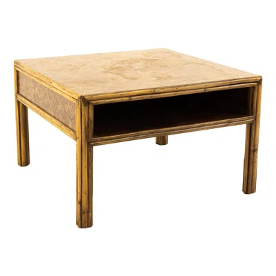 Pre-owned Mcguire Mid Century Bamboo & Burled Laminate Side End Table In Sand
