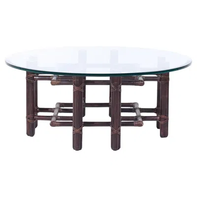 Pre-owned Mcguire Mid Century Rattan And Brass Coffee Table In Black