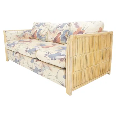 Pre-owned Mcguire Mid Century Three Seater Bamboo Frame Flowered Upholstery Sofa Couch In Sand