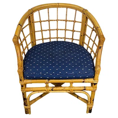Pre-owned Mcguire Mid-century English Bamboo Barrel Back Arm Chair With Upholstered Seat In Brown