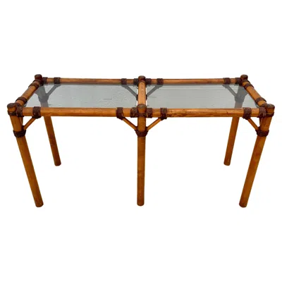 Pre-owned Mcguire Mid-century French Bamboo Rattan Glass Top Console Table In Brown