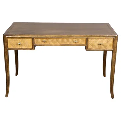 Pre-owned Mcguire Midcentury  Writing Desk With Cane Drawer Fronts And Brass Pulls In Brown