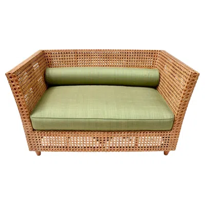 Pre-owned Mcguire Modern Cane & Teak Settee In Sunbrella Upholstery In Brown