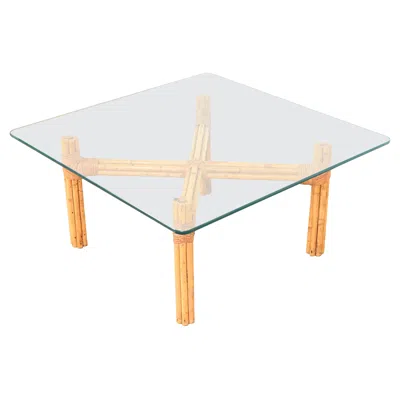 Pre-owned Mcguire Organic Modern Bamboo Rattan Glass Top Coffee Table, Circa 1970s In Sand
