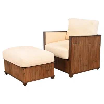 Pre-owned Mcguire Organic Modern Bamboo Rattan Lounge Chair With Ottoman In Sand