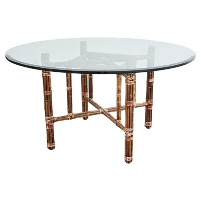 Pre-owned Mcguire Organic Modern Bamboo Rattan Round Dining Table In Gray