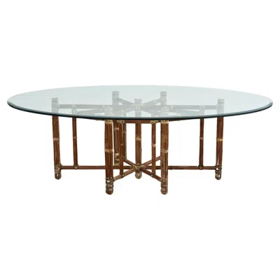 Pre-owned Mcguire Organic Modern Oval Bamboo Rattan Dining Table In Gray