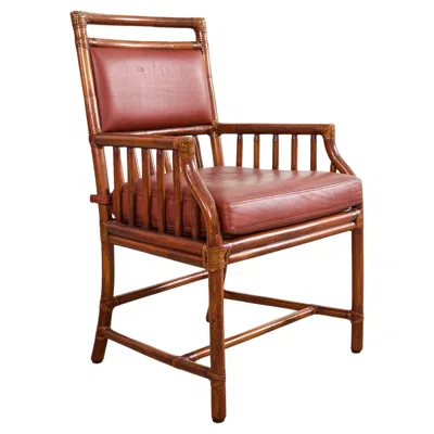 Pre-owned Mcguire Organic Modern Rattan Leather Library Armchair In Brown