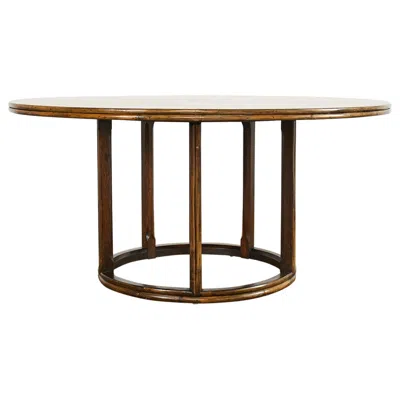 Pre-owned Mcguire Organic Modern Round Rattan Oak Dining Table In Brown