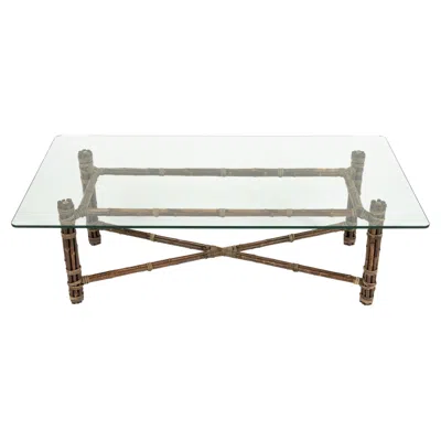 Pre-owned Mcguire Organic Rectangular Coffee Table In Bamboo, Leather And Glass By , 1970s In Gray