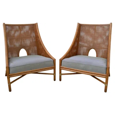 Pre-owned Mcguire Pair, Barbara Barry  Mid-century Modern Caned Lounge Chairs Refinished In Brown