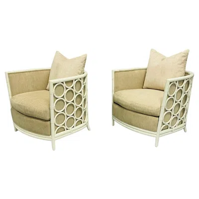 Pre-owned Mcguire Pair Of American Rattan Barrel Armchairs By , San Francisco In Sand