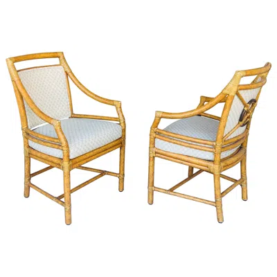 Pre-owned Mcguire Pair Of Arm Lounge Dining Chairs, Custom Finish In Brown