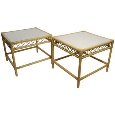 Pre-owned Mcguire Pair Of Bamboo Side, End Tables Attributed To Ficks Reed In Sand