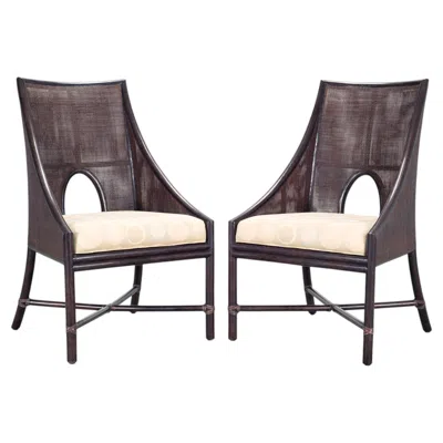 Pre-owned Mcguire Pair Of Barbara Barry For  Rattan Caned Dining Armchairs In Black