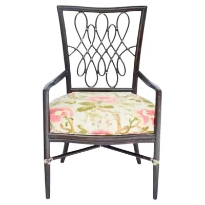Pre-owned Mcguire Pair Of Barbara Barry For  Rattan Chairs W/ Floral Upholstery In Sand