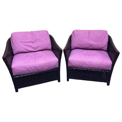 Pre-owned Mcguire Pair Of Laced Rawhide Lounge Chairs Form The Antalya Collection By  In Purple