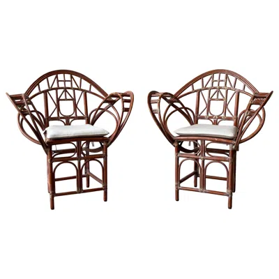 Pre-owned Mcguire Pair Of  Bamboo Butterfly Chairs In Brown