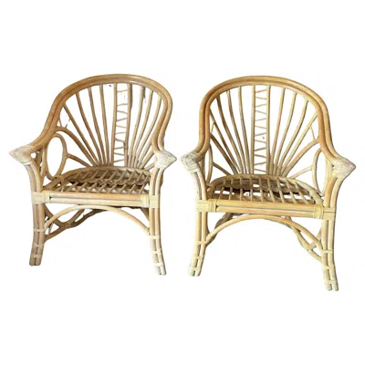Pre-owned Mcguire Pair Of  Bamboo Lounge Chairs, Original Finish, No Cushions In Sand