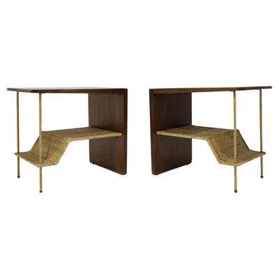 Pre-owned Mcguire Pair Of  "dornick" Side Tables Or Nightstands In Brown