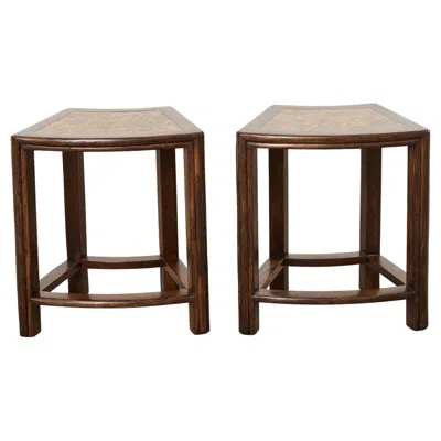 Pre-owned Mcguire Pair Of  Midcentury Oak Demilune Stools In Brown