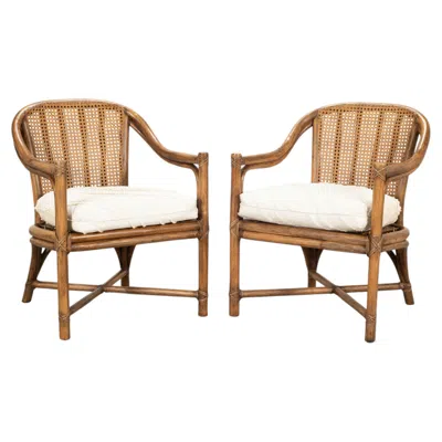 Pre-owned Mcguire Pair Of  Organic Modern Rattan And Cane Armchairs In Brown