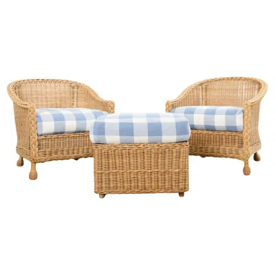 Pre-owned Mcguire Pair Of  Rattan Wicker Lounge Chairs And Ottoman In Sand
