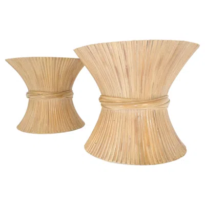 Pre-owned Mcguire Pair Of Sheaf Of Wheat 26" Round Side End Table Stands Pedestals Mint In Sand