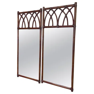Pre-owned Mcguire Pair Of Vintage Gothic Arch Bamboo Mirrors By  In Gray