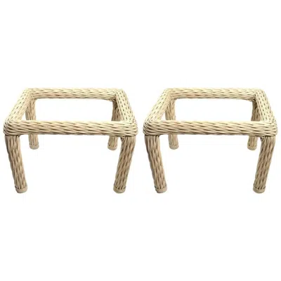 Pre-owned Mcguire Pair Of Woven Wicker Tables In Sand
