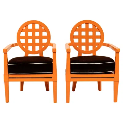Pre-owned Mcguire Pair Orange  Teak Portico Armchairs