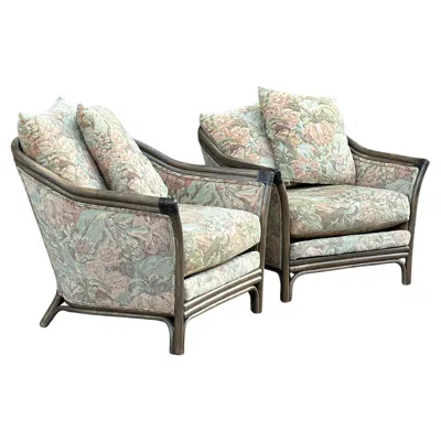 Pre-owned Mcguire Pair Oversized Bamboo Lounge Chairs By Whitecraft Rattan Inc. Of Miami In Gray