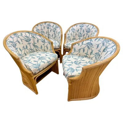 Pre-owned Mcguire Rare Set Of Bamboo Rattan Parquetry Dining Chairs By  Circa 1970's In Brown