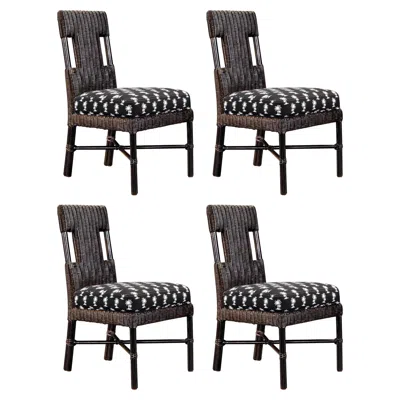 Pre-owned Mcguire Rattan And Bamboo Cafe Side Chairs With Palm Tree Print Seats, Signed In Black